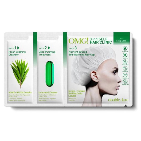 Trijų žingsnių plaukų ir galvos odos procedūra OMG! 3 in 1 Self Hair Clinic For Scalp Care: šampūnas, 12 ml, kaukė, 12 ml, ir maitinanti, šildanti kaukė - kepurėlė, 10 ml For Sale