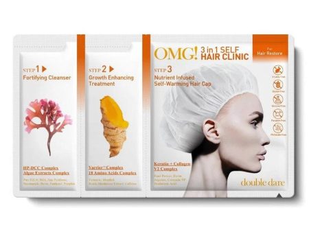 Trijų žingsnių plaukų atstatymo procedūra OMG! 3 in 1 Self Hair Clinic For Hair Restore: šampūnas, 12 ml, kaukė, 12 ml, ir maitinanti, šildanti kaukė - kepurėlė plaukams, 10 ml For Sale