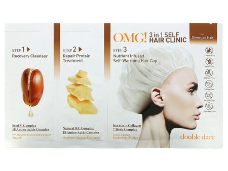 Trijų žingsnių procedūra pažeistiems plaukams OMG! 3 in 1 Self Hair Clinic For Damaged Hair: šampūnas, 12 ml, kaukė, 12 ml, ir maitinanti, šildanti kaukė - kepurėlė plaukams, 10 ml Discount