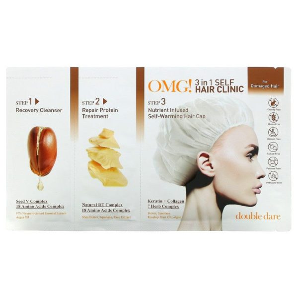 Trijų žingsnių procedūra pažeistiems plaukams OMG! 3 in 1 Self Hair Clinic For Damaged Hair: šampūnas, 12 ml, kaukė, 12 ml, ir maitinanti, šildanti kaukė - kepurėlė plaukams, 10 ml Discount